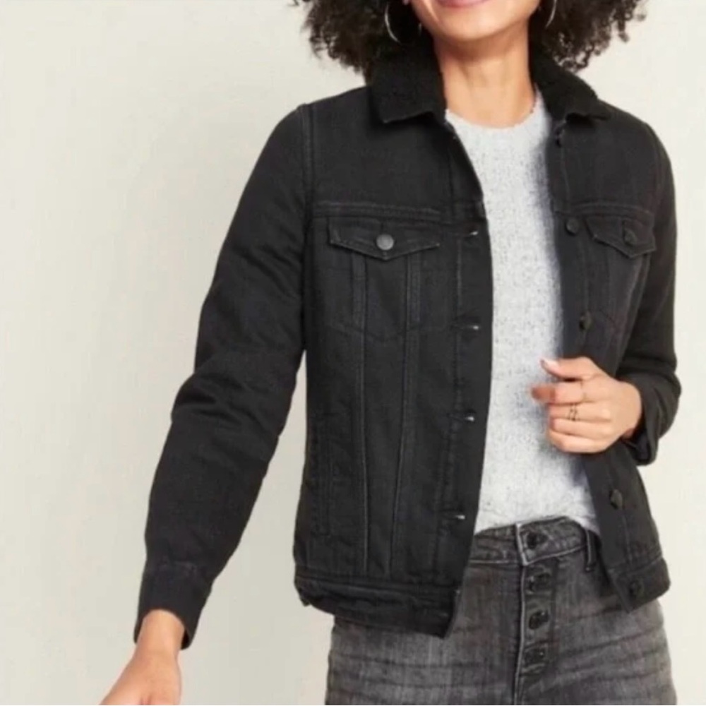 Old Navy Sherpa-Lined Black Denim Jacket